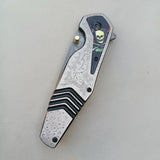 Handmade Damascus Steel Skull Folding Knife Pocket Knives for Camping, Hiking Inner Lock Folding Knife (Folding Knife-3)