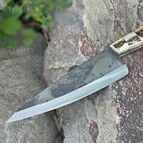 Handmade Custom 8-Inch Damascus Kitchen Chef Knife with Carbon Steel Blade and Leather Sheath Beautiful Santoku Design (Chef Knife-130)