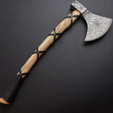 High Quality Handmade Damascus Steel Axe Head Hatchet Axes Hand Forged Beautiful Pattern With Leather Sheath (Tomahawk Axe-34)