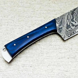 Handmade Damascus Steel Kitchen Knife Custom Chef Cleaver with Wood Handle and Steel Bolster Includes Leather Sheath (Nakiri Knife-96)