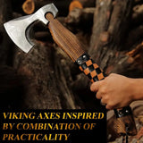 Premium Hand Forged Stainless Steel Viking Bearded Axe With Wooden Handle OEM Viking Axe Hand Leather Sheath Cover Hatchet. (Tomahawk Axe-8)