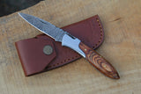 Professional Custom Handmade Damascus Steel Folding Pocket Knife with Leather Sheath and Wooden Handle for EDC and Utility Use (Folding Knife-25)