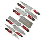 Professional Unique Design of Custom Handmade Damascus Steel Kitchen Chef 8 Pcs Knife Set with Wood Handle (Chef Knife-66)