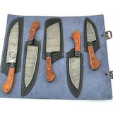 Custom Handmade Damascus 5 Pcs Chef Knife Damascus Steel Chef and Kitchen Knife Set with Pure Leather Sheath (Chef Knife-32)