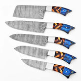 Handmade Custom Damascus Steel Chef Knife Set with Pure Leather Sheath Kitchen and Dining Knife Collection (Chef Knife-50)