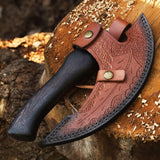 Handmade Pizza Cutter Axe 9.5 Inch Carbon Steel 1095 Blade Natural Wood With Leather Sheath (Pizza Axe-32)