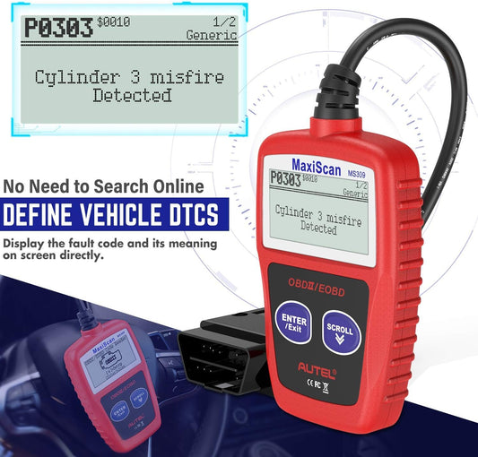 Autel MS309 OBD2 Scanner Check Engine Fault Code Reader, Read Codes Clear Codes, View Freeze Frame Data, I/M Readiness Smog Check CAN Diagnostic Scan Tool