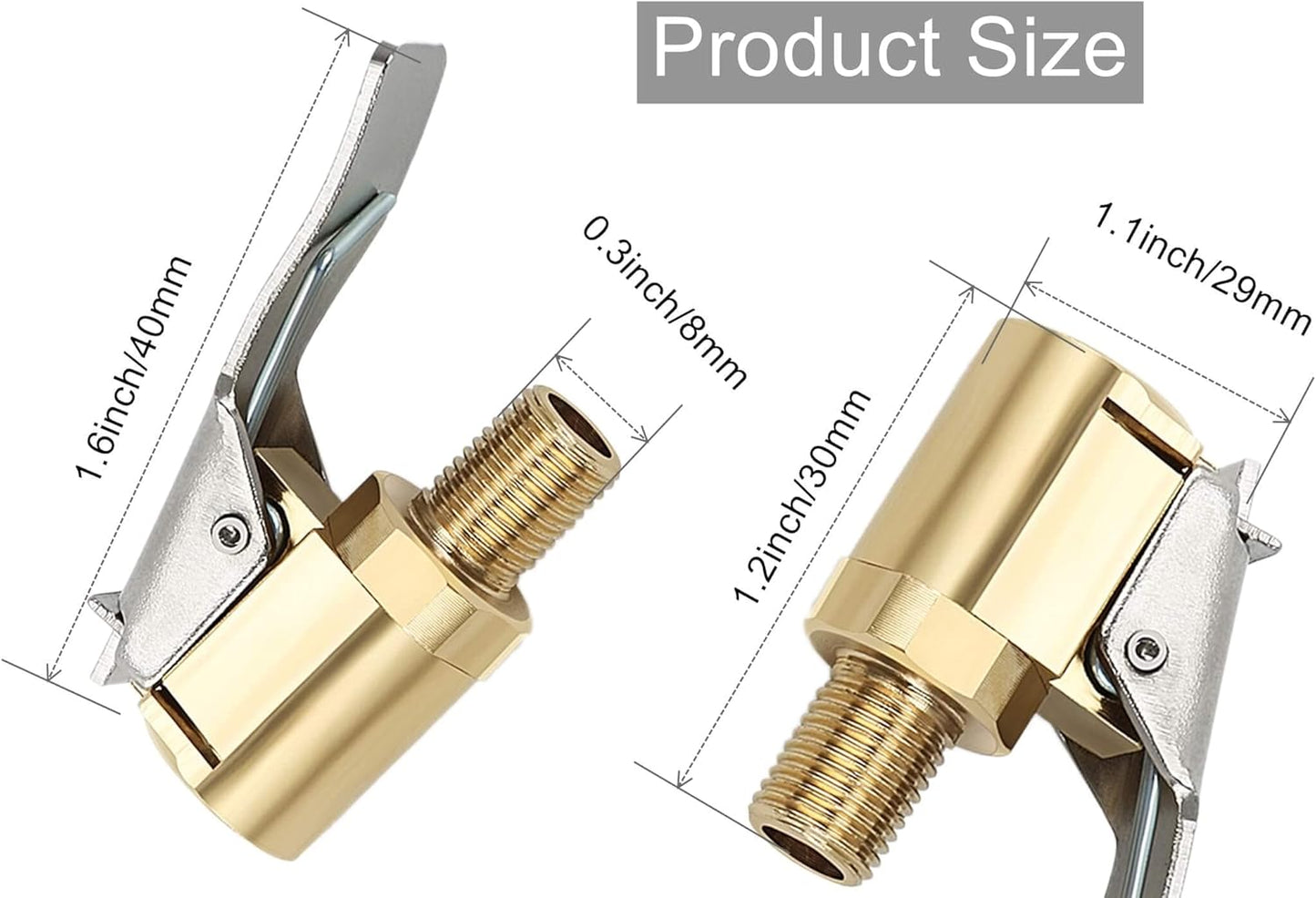 Tire Air Chuck with Clip Adapter, Brass Locking Tire Inflator Nozzle Adapter Connect, No Leakage Tire Chucks for Vehicle Inflator Compressor Pump Connect Accessories Tool 8mm 2Pack
