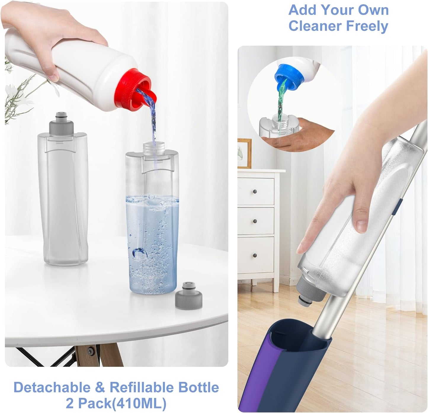 Spray Mops Wet Dry Mops for Floor Cleaning - MEXERRIS Microfiber Hardwood Floor Mop with Spray Dust Flat Mop with 2 Bottle 4 Pads for Cleaning Laminate Wood Vinyl Tiles Hardwood