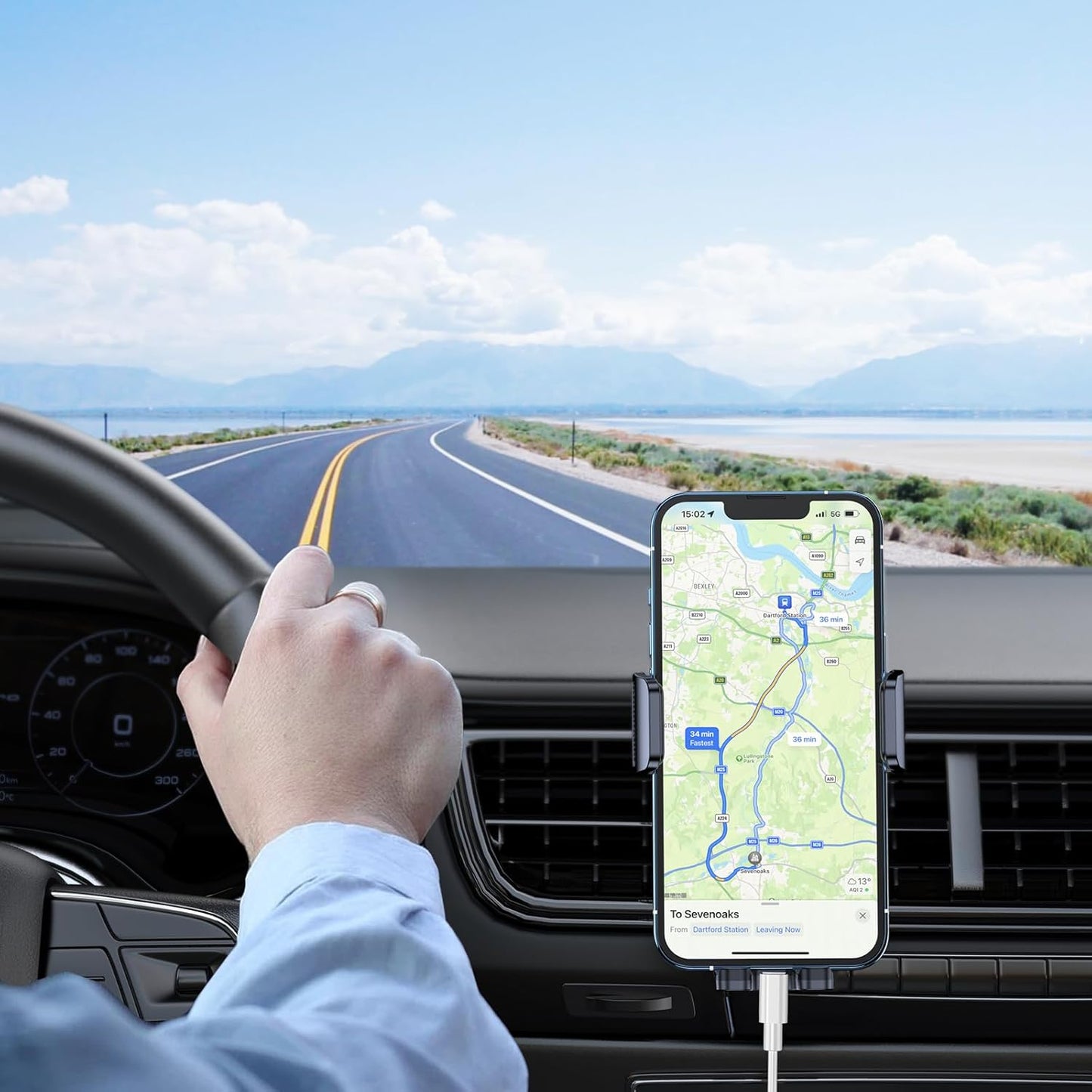 Blukar Car Phone Holder, Air Vent Car Phone Mount Cradle for Car 360° Rotation [Upgraded Ultra Stable Hook Clip] - One Button Release Function for iPhone, Galaxy All 4.0''-7.0'' Phones