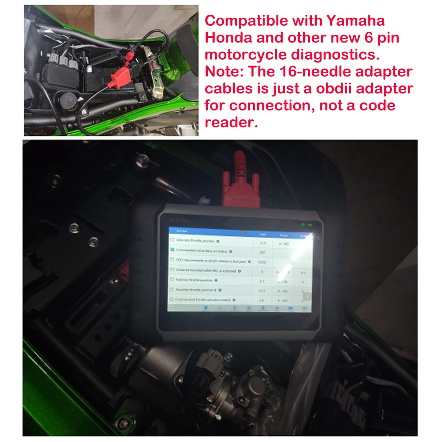 Motorcycle 6 Pin to OBDII 16 Pin Adapter Cable - OBD2 Diagnostic Cable Compatible With Yamaha Honda