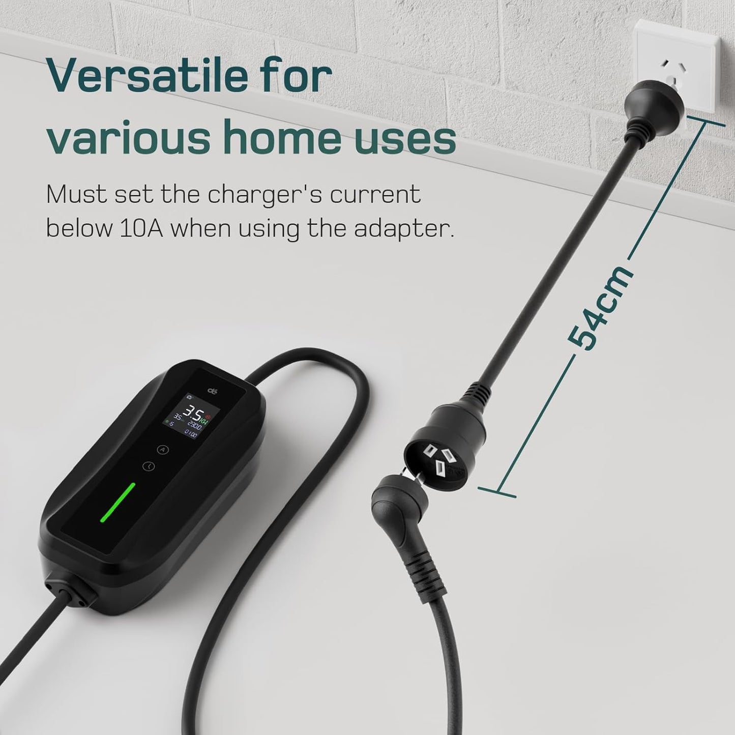 dé EV Charger Type 2 8M [3.5 kW, 10A to 15A Adapter] Portable EV Charger with Australian 15A EV Charging Cable, Compatible with Model Y/3, BYD/MG/Polestar/Kia and Other PHEV/BEV