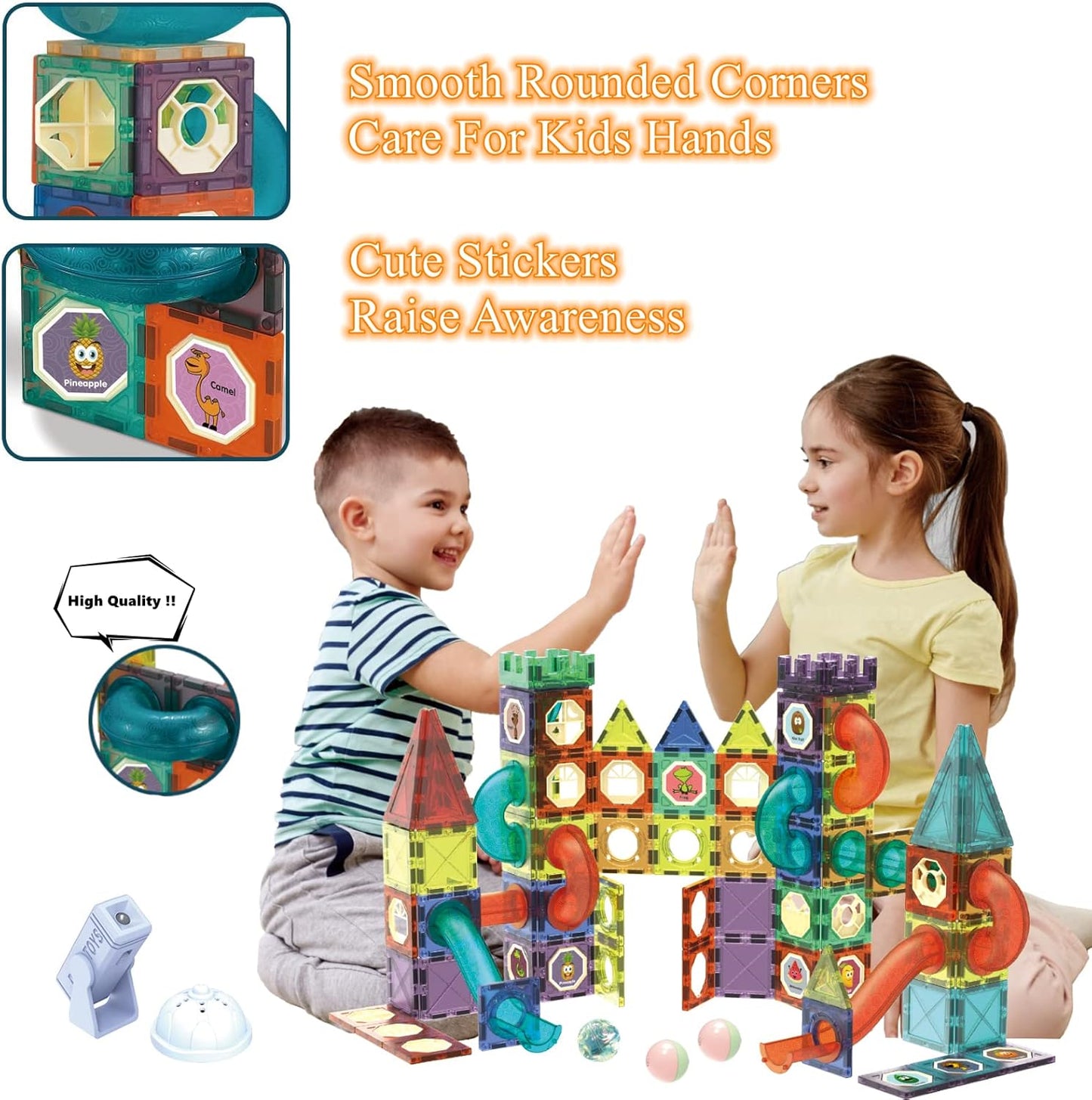 Light Magnetic Tiles Building Blocks for Kids,3D Clear Educational STEM Building Toys,Magnetic Marble Run Blocks Toys for Kids Ages 3 4 5 6 7 8 10+Year Old Boys Girls Creative Gift(110 PCS)