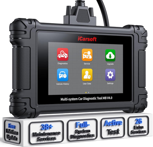 iCarsoft MB V4.0 Bidirectional Diagnostic Tool for Mercedes-Benz/Sprinter/Smart and 2 Extra Brands 38 Resets+26 Extra Service, 10 OBD2 Modes, Full System Scanner Battery Test/4-in-1 Live Data/Auto VIN