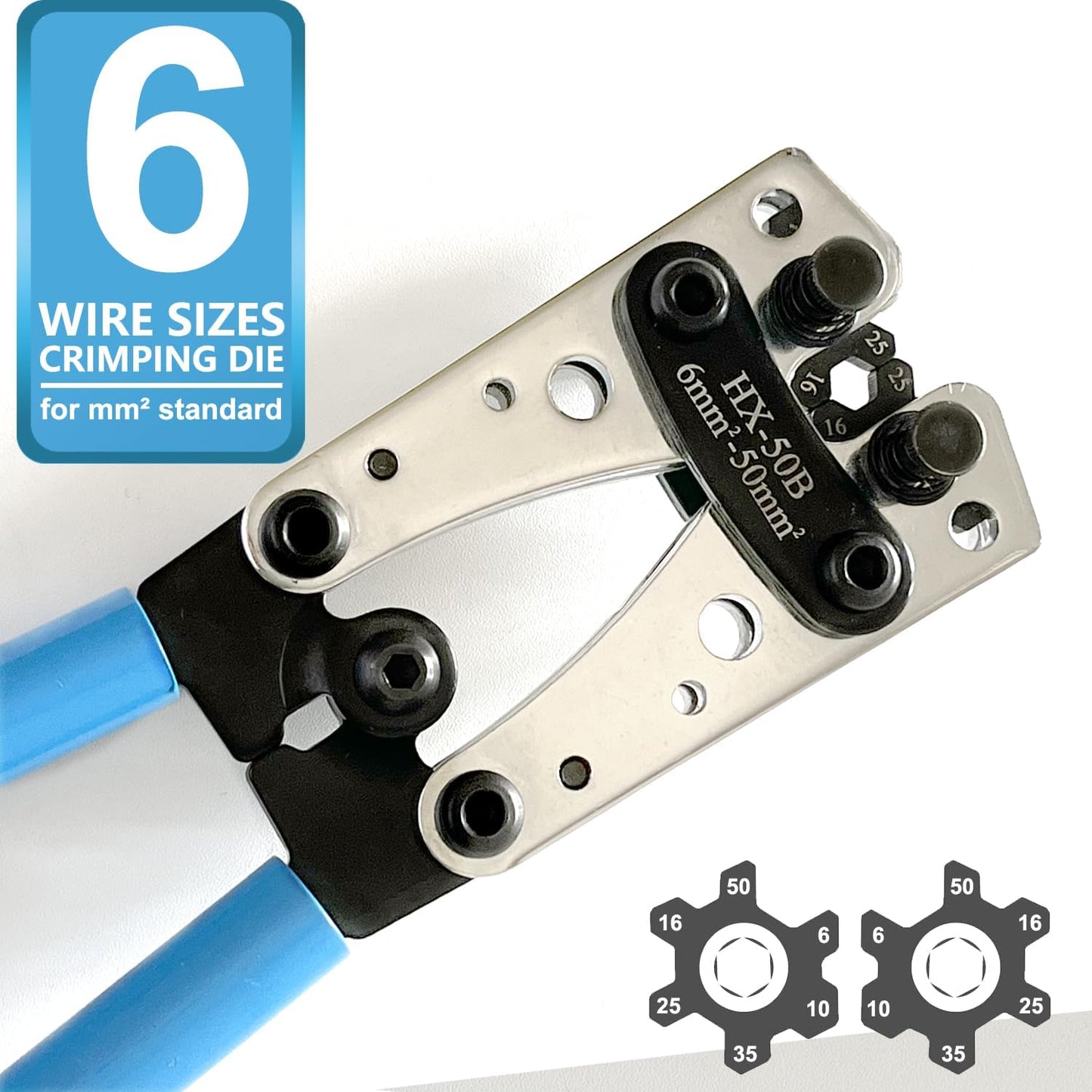 Battery Cable Lug Crimping Tool for Heavy Duty Wire Lugs, Battery Terminal 6-50mm², Wire Crimper for AWG 10-1/0 Electrical Lug