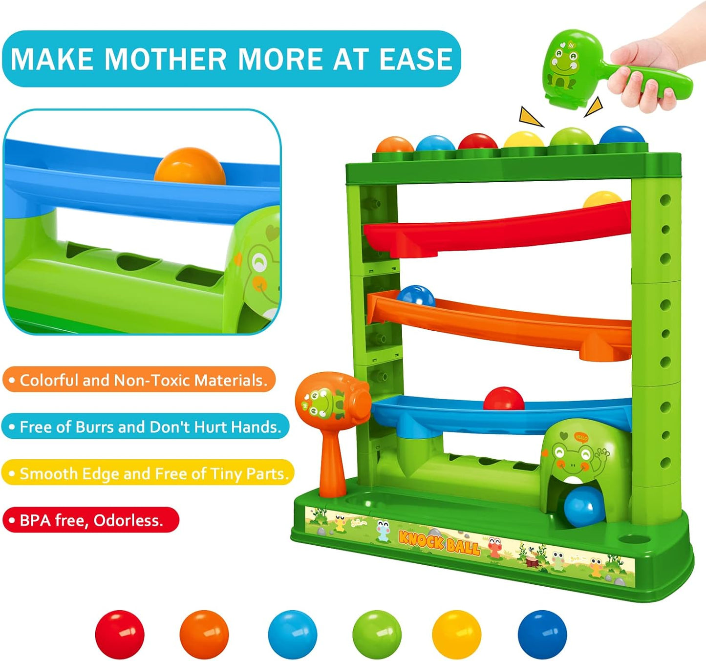 Toddlers Toys for 1 2 3 Years Old Kids, Pound A Ball Toys Included 2 Hammer & 12 Balls, Montessori Toys for 12-18 Months Baby, Interactive Game for Boys and Girls, Early Learning Educational Gift