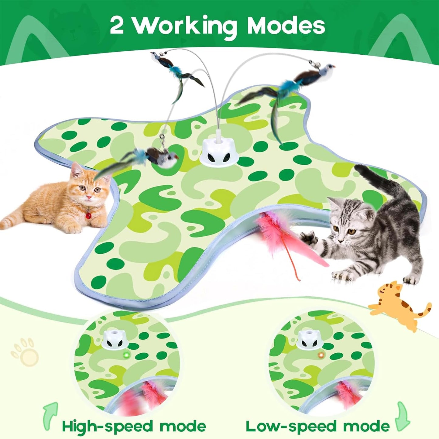 Interactive Cat Toys for Indoor Cats Hide and Seek Moving Feather Toy for Bored Adult Cats with Suction Cup & Cover Automatic Kitten Wand Toy Cat Simulation Toys for All Breeds