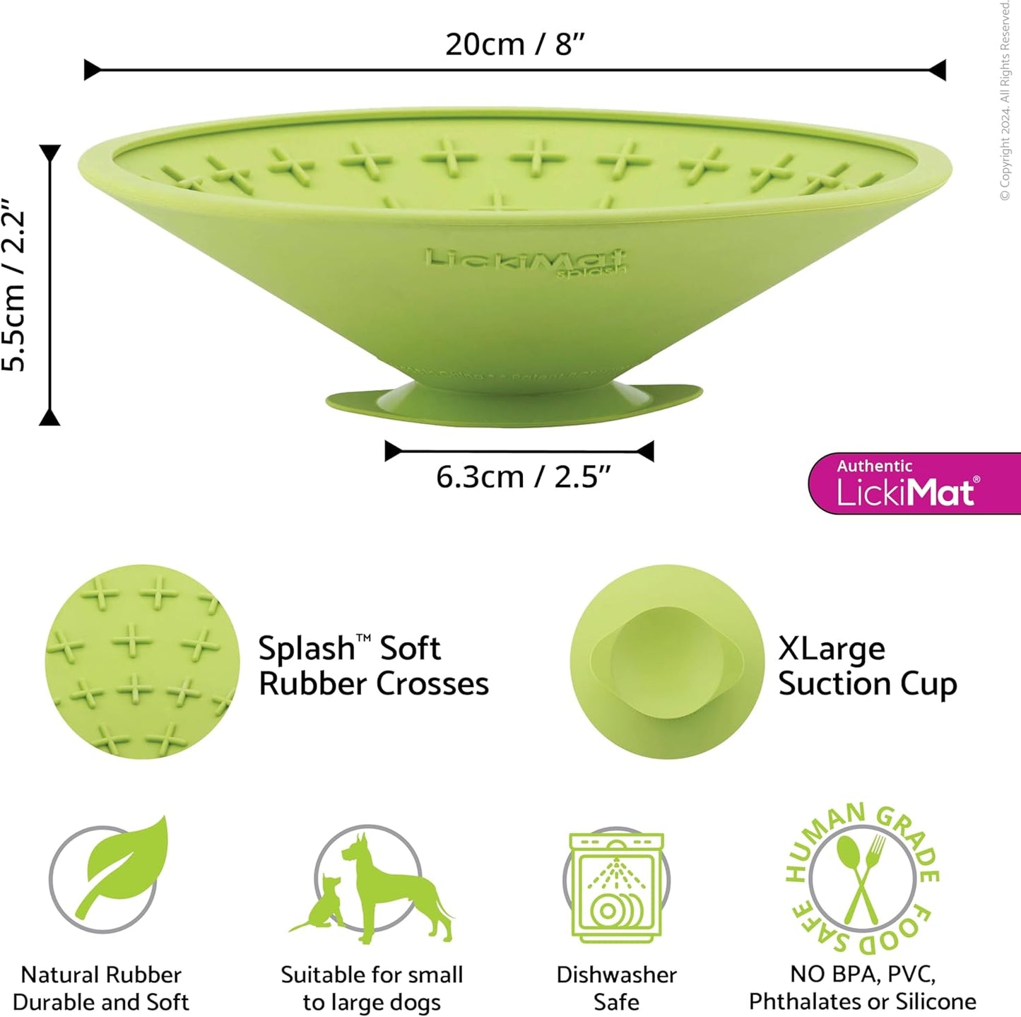 LickiMat Splash, Dog Slow Feeder Bowl for Boredom & Anxiety Reduction, Sticks to Smooth Surface; Perfect for Food, Treats, Yogurt, or Peanut Butter. Fun Alternative to a Slow Feed Dog Bowl, Green