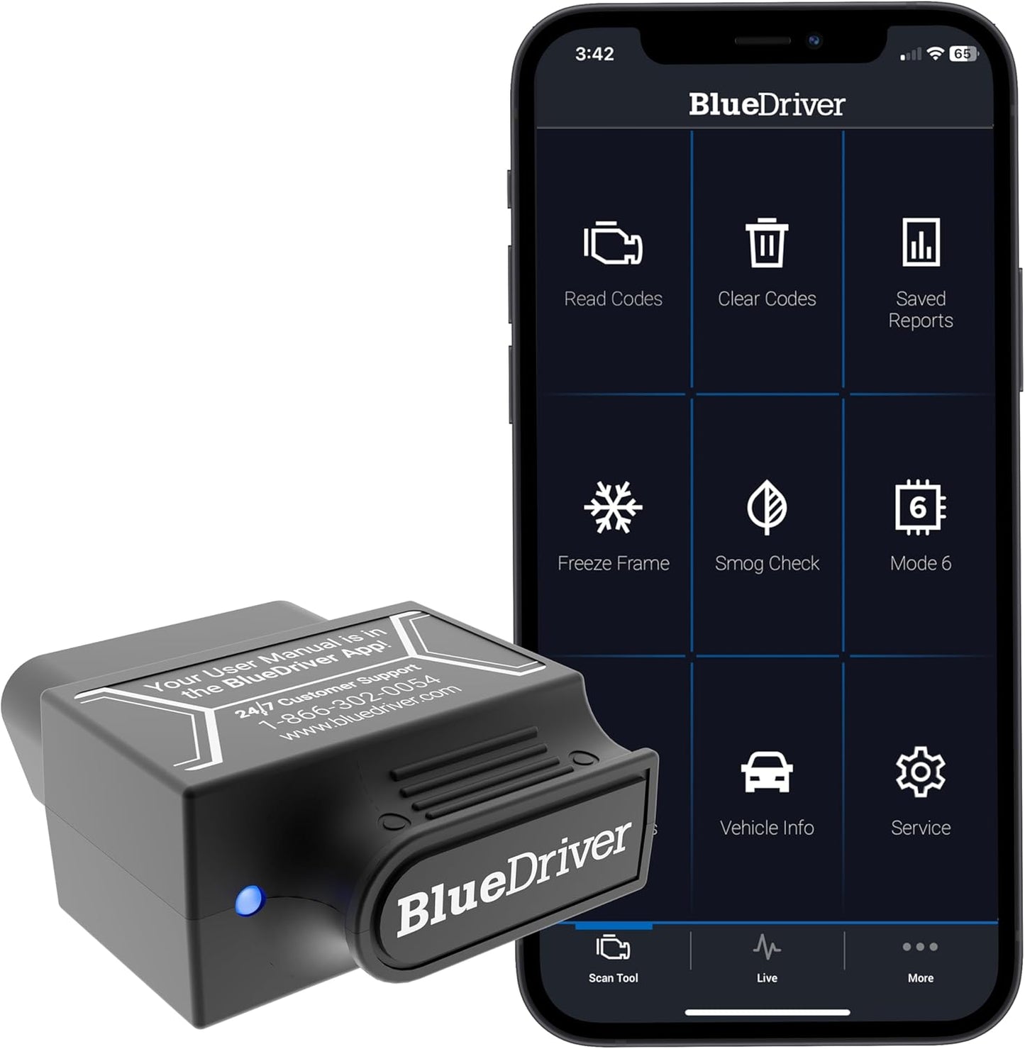BlueDriver Bluetooth Pro OBDII Scan Tool for iPhone & Android - No Subscription Fee - OBD2 Car Scanner and Code Reader - Diagnose Check Engine, ABS, SRS, Airbag & 7000+ Issues on Vehicles 1996+