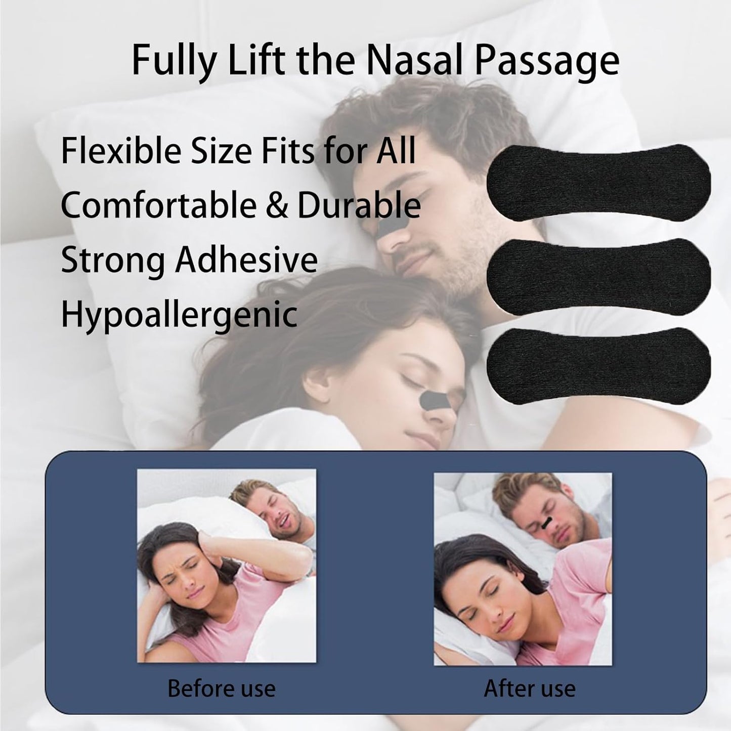 Nose Strips, Nasal Strips for Sleeping (60 Count) - Anti Snoring Nose Strips for Breathing for Sleeping Stop Snoring Aids for Men Women Nose Breathing Strips, Reduce Snoring, Improve Sleep Quality