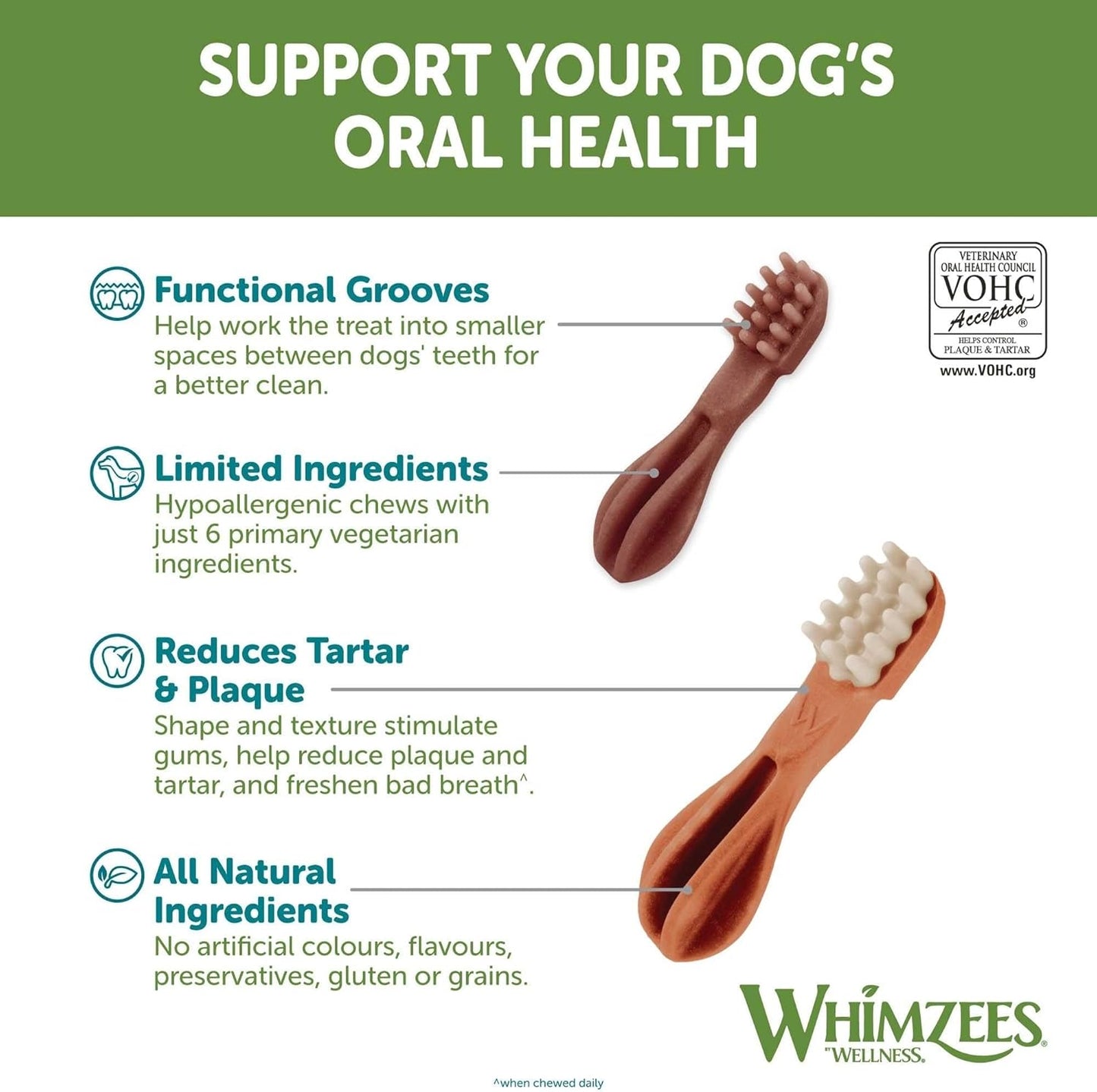 WHIMZEES Toothbrush Dental Dog Treats, Value Bag, Large (18-27kg Dogs), Natural Daily Dental Chews (Pack of 6)