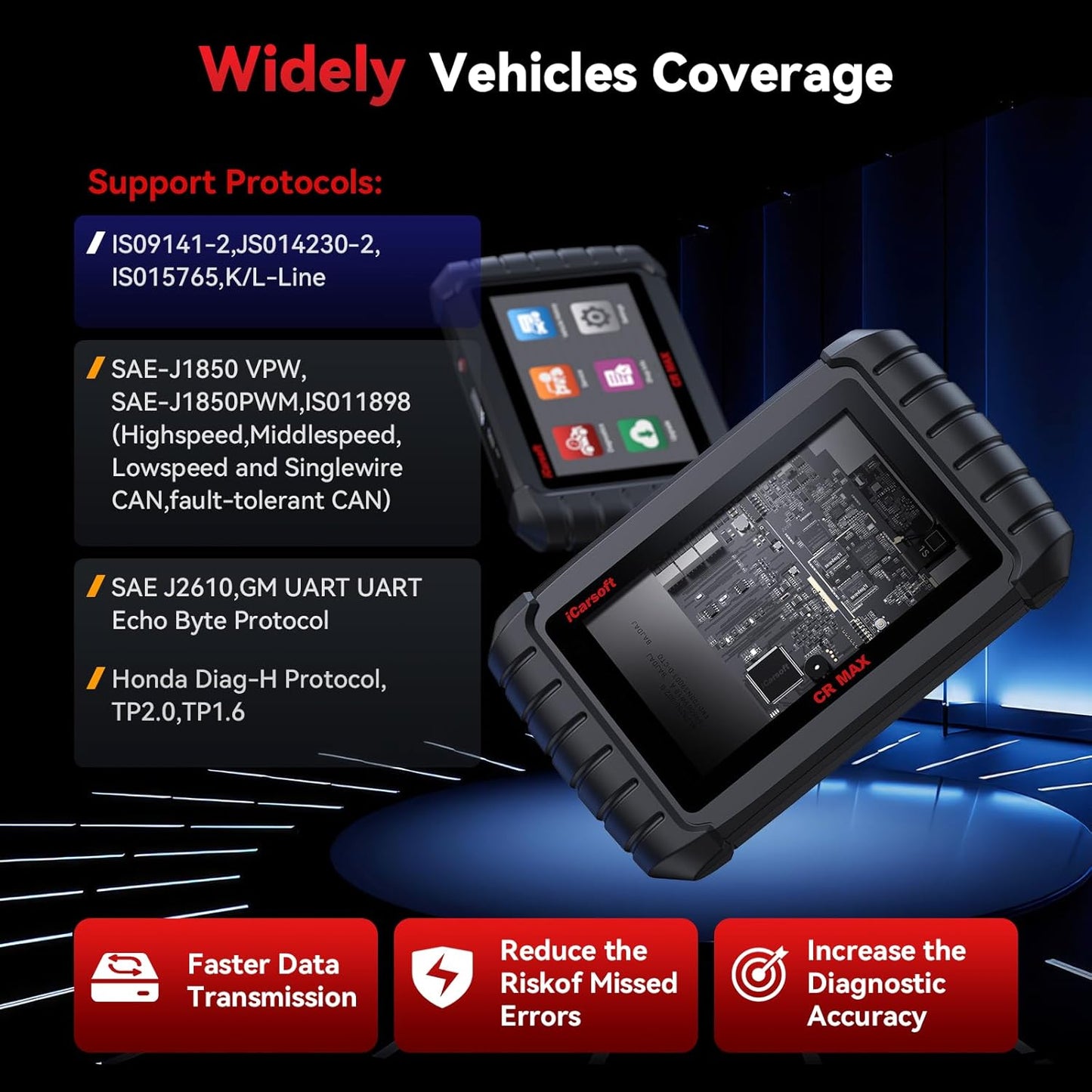 iCarsoft CR MAX 2026 Ver Bidirectional Scan Tool All System Diagnosis 49+ Services 47+ Special Functions Full Active Test OBD2 Scanner Diagnostic Tool Car Code Reader ECU Coding CAN FD Free Update