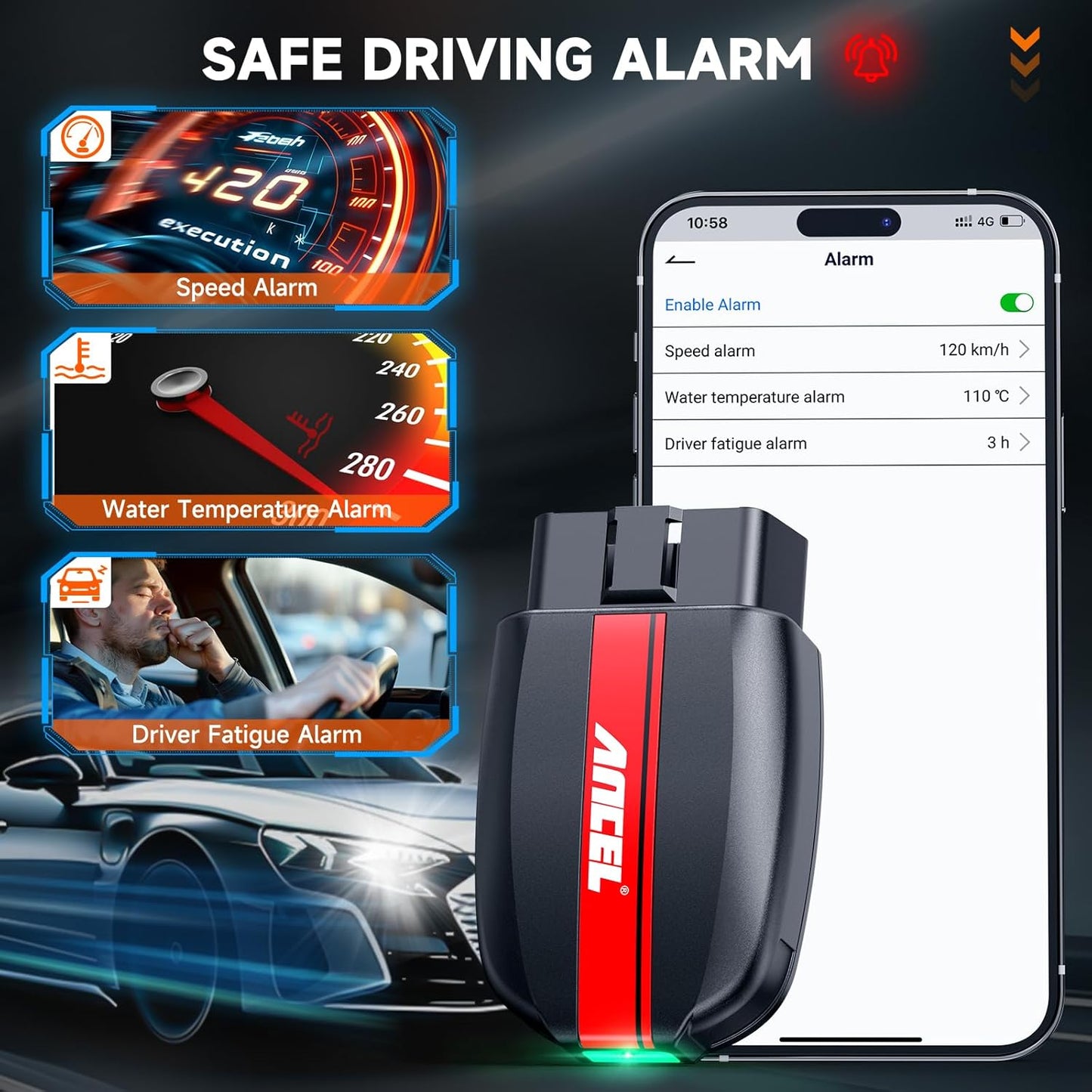 Bluetooth OBD2 Scanner with Battery Test, ANCEL BD200 Universal Car Code Reader Check Engine Diagnostic Scan Tools, Exclusive App on iOS & Android, Wireless OBDII Adapter for 1996 & Newer Vehicles