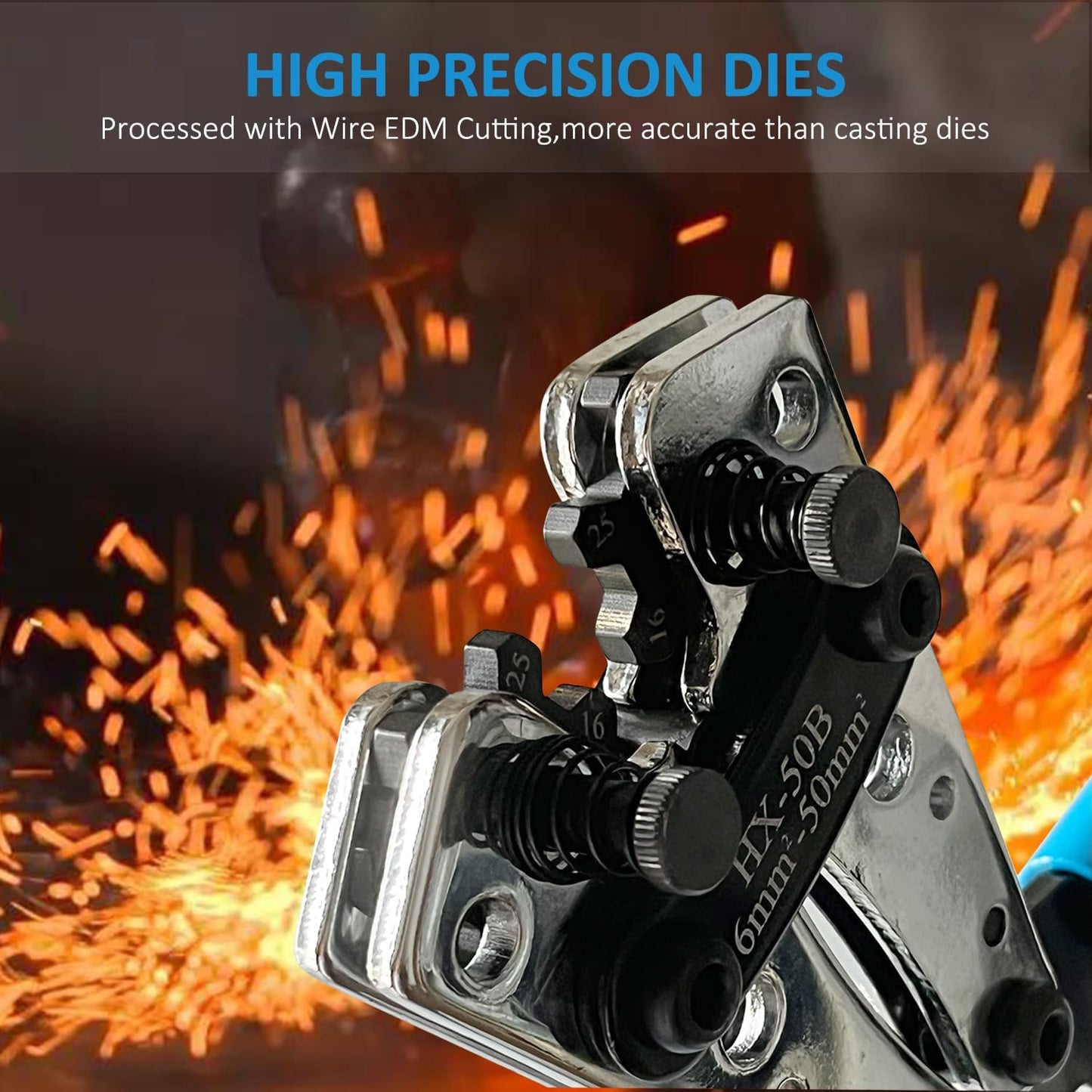 Battery Cable Lug Crimping Tool for Heavy Duty Wire Lugs, Battery Terminal 6-50mm², Wire Crimper for AWG 10-1/0 Electrical Lug