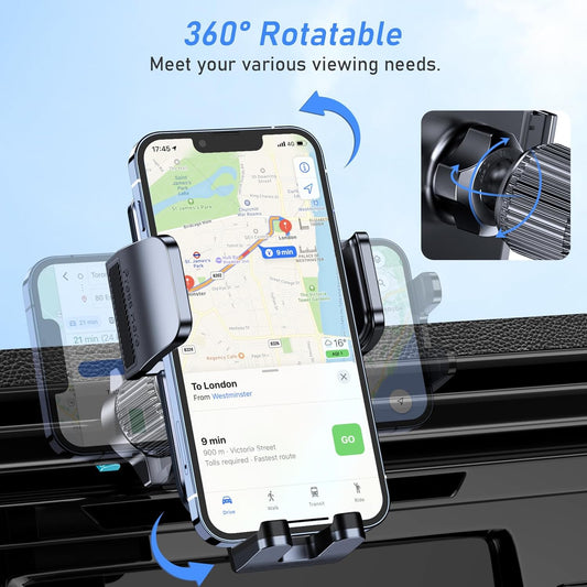 Blukar Car Phone Holder, Air Vent Car Phone Mount Cradle for Car 360° Rotation [Upgraded Ultra Stable Hook Clip] - One Button Release Function for iPhone, Galaxy All 4.0''-7.0'' Phones