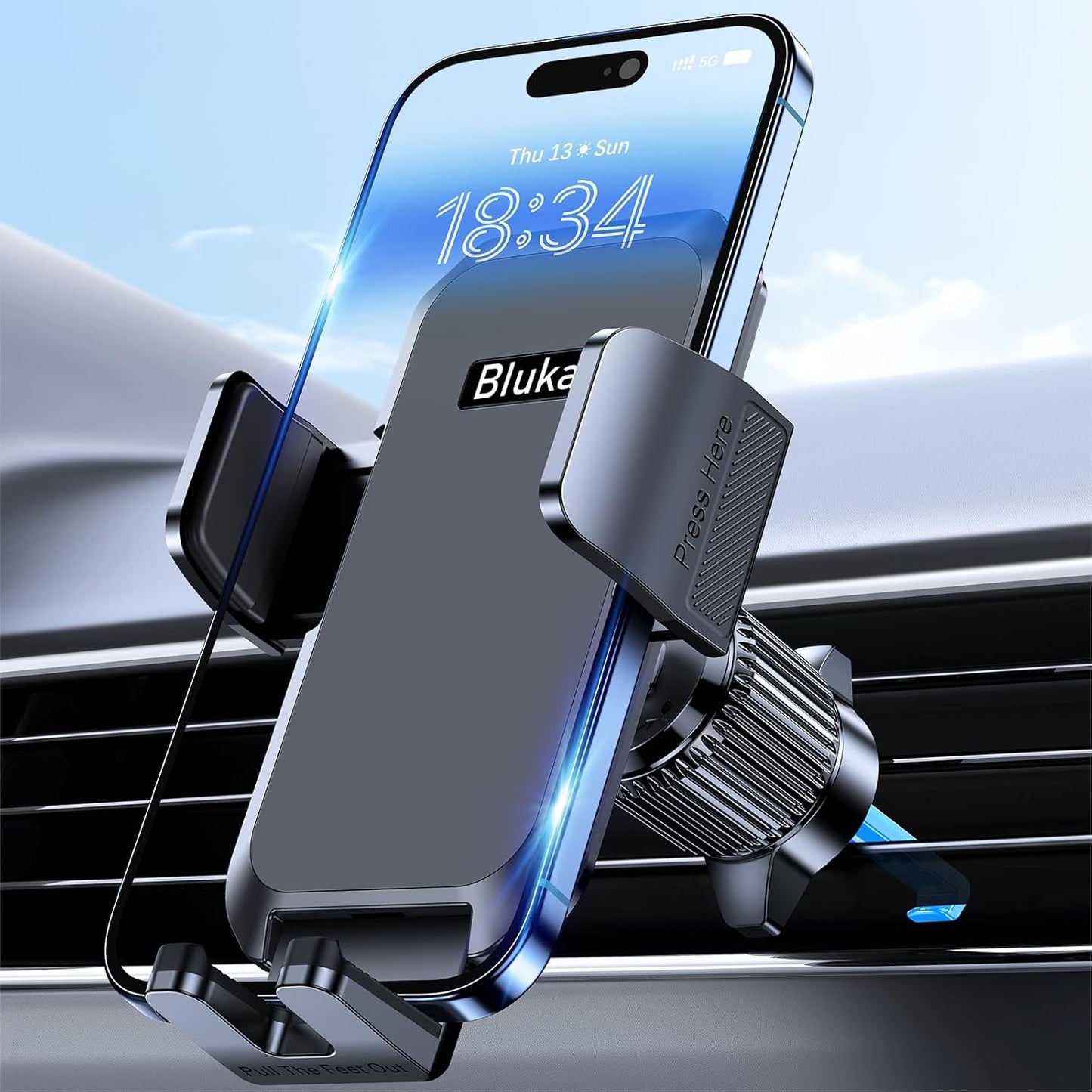 Blukar Car Phone Holder, Air Vent Car Phone Mount Cradle for Car 360° Rotation [Upgraded Ultra Stable Hook Clip] - One Button Release Function for iPhone, Galaxy All 4.0''-7.0'' Phones
