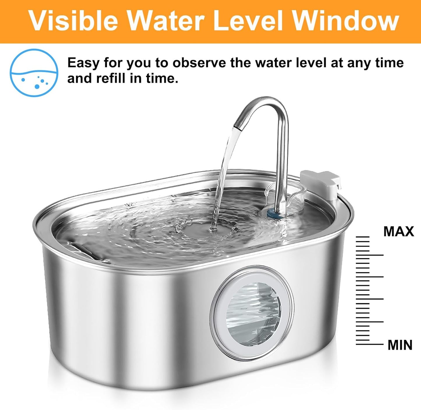 Cat Water Fountain 3.2L/108oz with Quiet Pump, Automatic Stainless Steel Pet Water Fountain for Cats Dogs(Transparent Window)