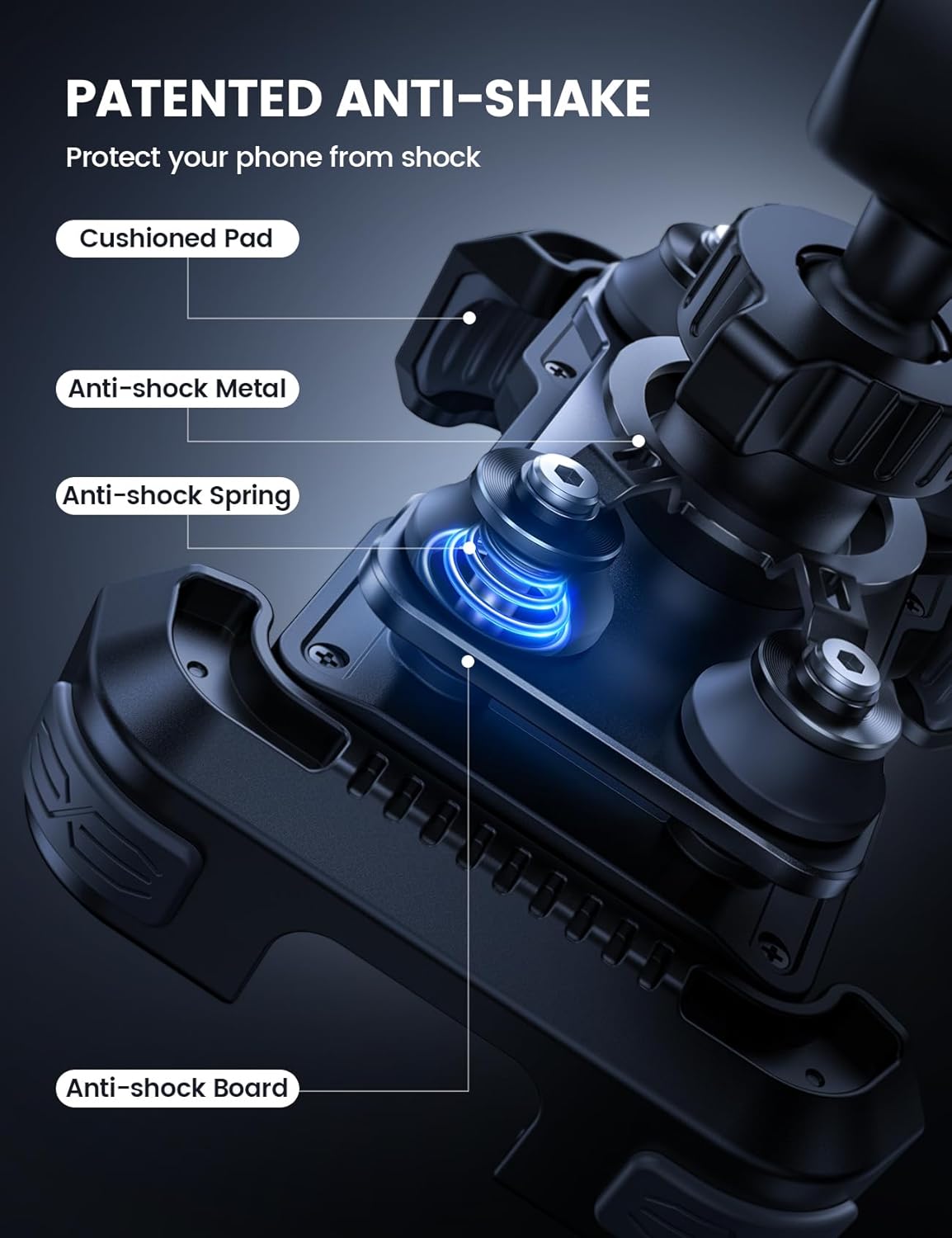 Motorcycle Phone Mount Holder - Anti Shake Bike Cell Phone Mount with Vibration Dampener, Upgraded Security Lock Handlebar Clamp, Fit iPhone 17 Pro Max Air 16 15 14 13, 4.7-6.8” Smartphone