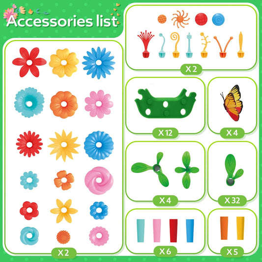 YEEBAY Flower Garden Building Toys for Girls Age 3, 4, 5, 6, 7 Year Old - STEM Toy Gardening Pretend Toys for Kids - Stacking Game for Toddlers Play Set - Educational Activity for Preschool (148 PCS)
