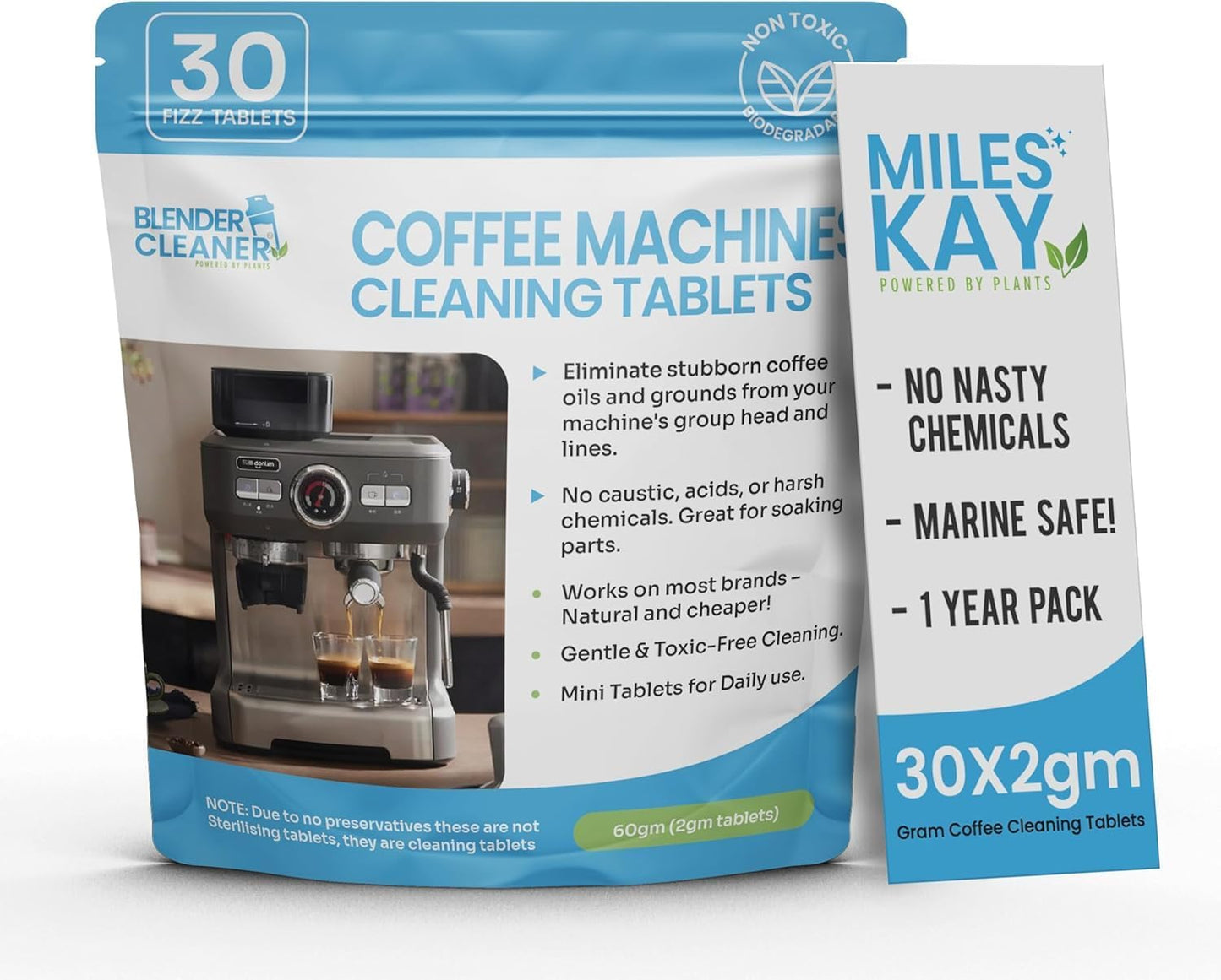 30 Pack Breville Compatible Coffee Cleaning tablets (Miles Kay) - Natural Barista-Grade Espresso cleaning tablets - 2 Gram large - Miles Kay