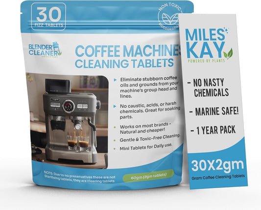 30 Pack Breville Compatible Coffee Cleaning tablets (Miles Kay) - Natural Barista-Grade Espresso cleaning tablets - 2 Gram large - Miles Kay