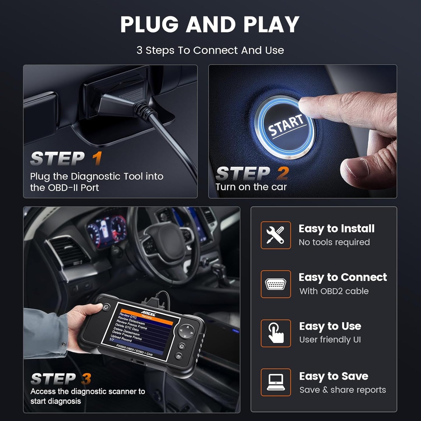 ANCEL FX2000 OBD2 Scanner ABS SRS Airbag Transmission Engine Car Scanner Diagnostic Tool, Automotive OBD II Fault Code Reader Check Warning Lights for All Vehicles, Free Lifetime Upgrade