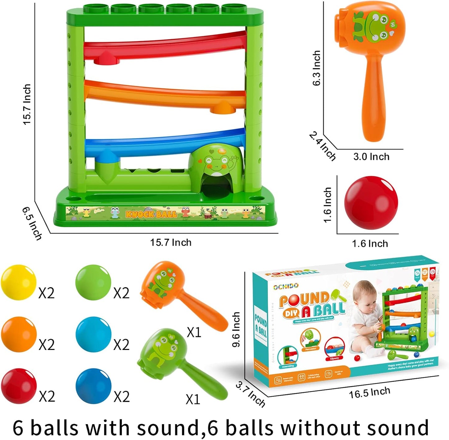 Toddlers Toys for 1 2 3 Years Old Kids, Pound A Ball Toys Included 2 Hammer & 12 Balls, Montessori Toys for 12-18 Months Baby, Interactive Game for Boys and Girls, Early Learning Educational Gift
