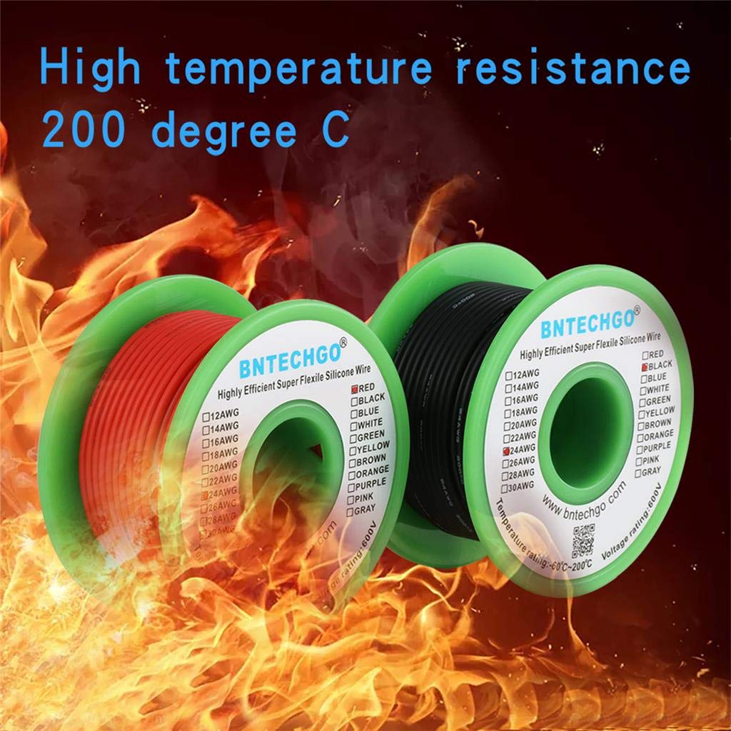 24 Gauge Silicone Wire Spool Red 50ft and Black 50ft Flexible 24 AWG Stranded Tinned Copper Wire