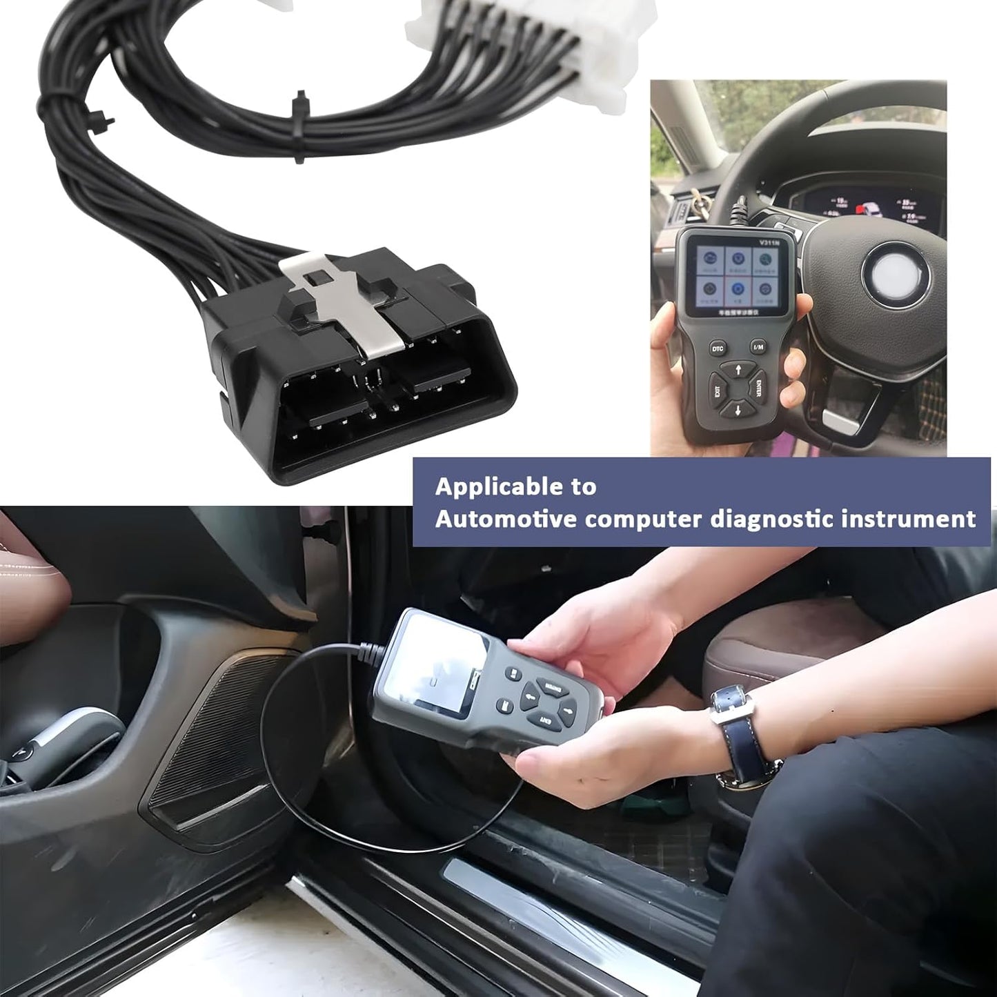 1Pc Car OBD2 Splitter Cable OBDII 16 Pin 1 to 2 Male to Female Extension Cable Adapter for Automotive Computer Diagnostic Instrument(15CM)