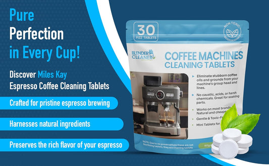 30 Pack Breville Compatible Coffee Cleaning tablets (Miles Kay) - Natural Barista-Grade Espresso cleaning tablets - 2 Gram large - Miles Kay