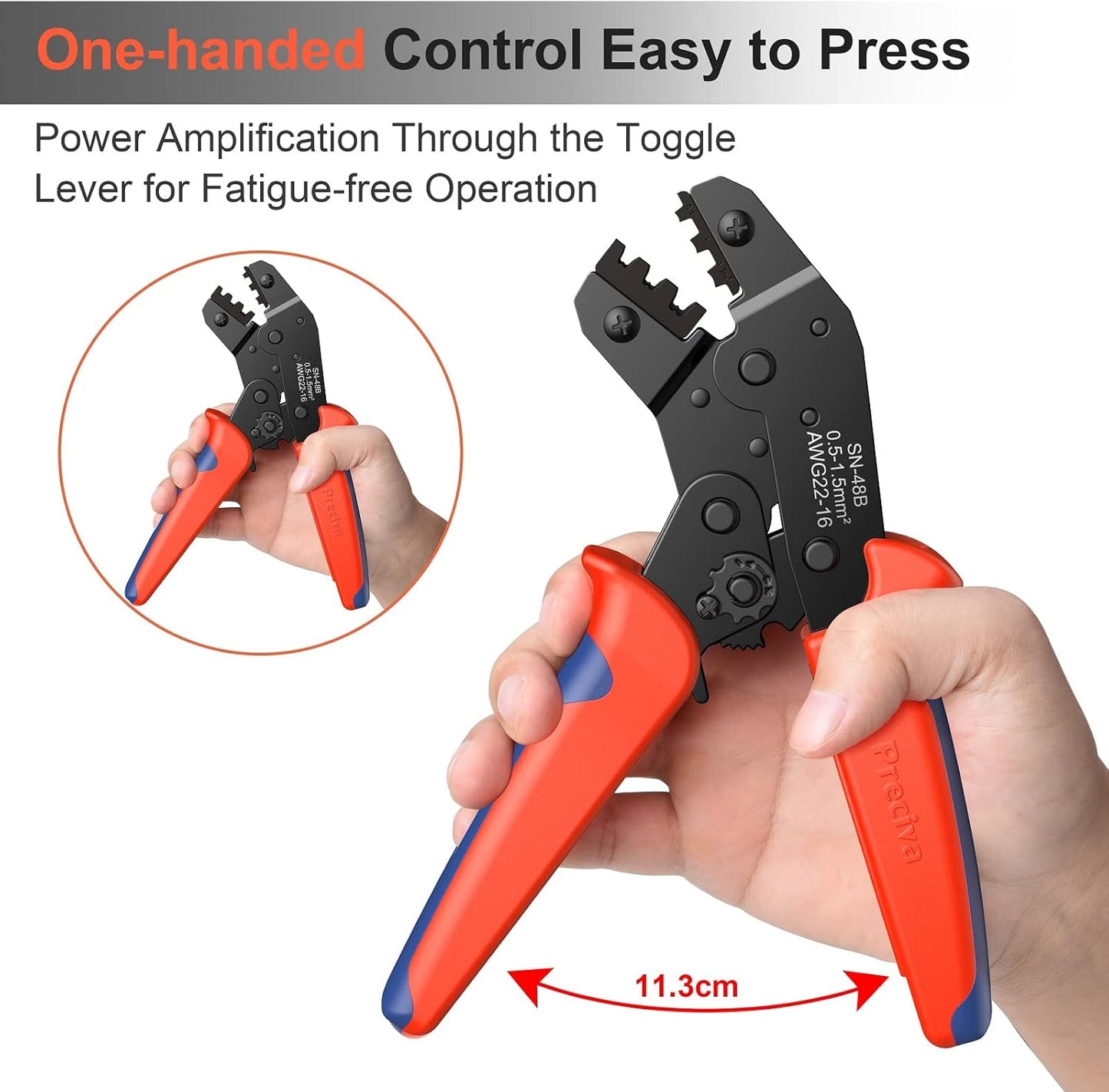 Preciva Ratchet Cable Crimping Tool Kit for Spade Connectors, 0.5-1.5mm²/AWG22-16, Electrical Flat Receptacles Plier With 600pcs Brass Lug Set