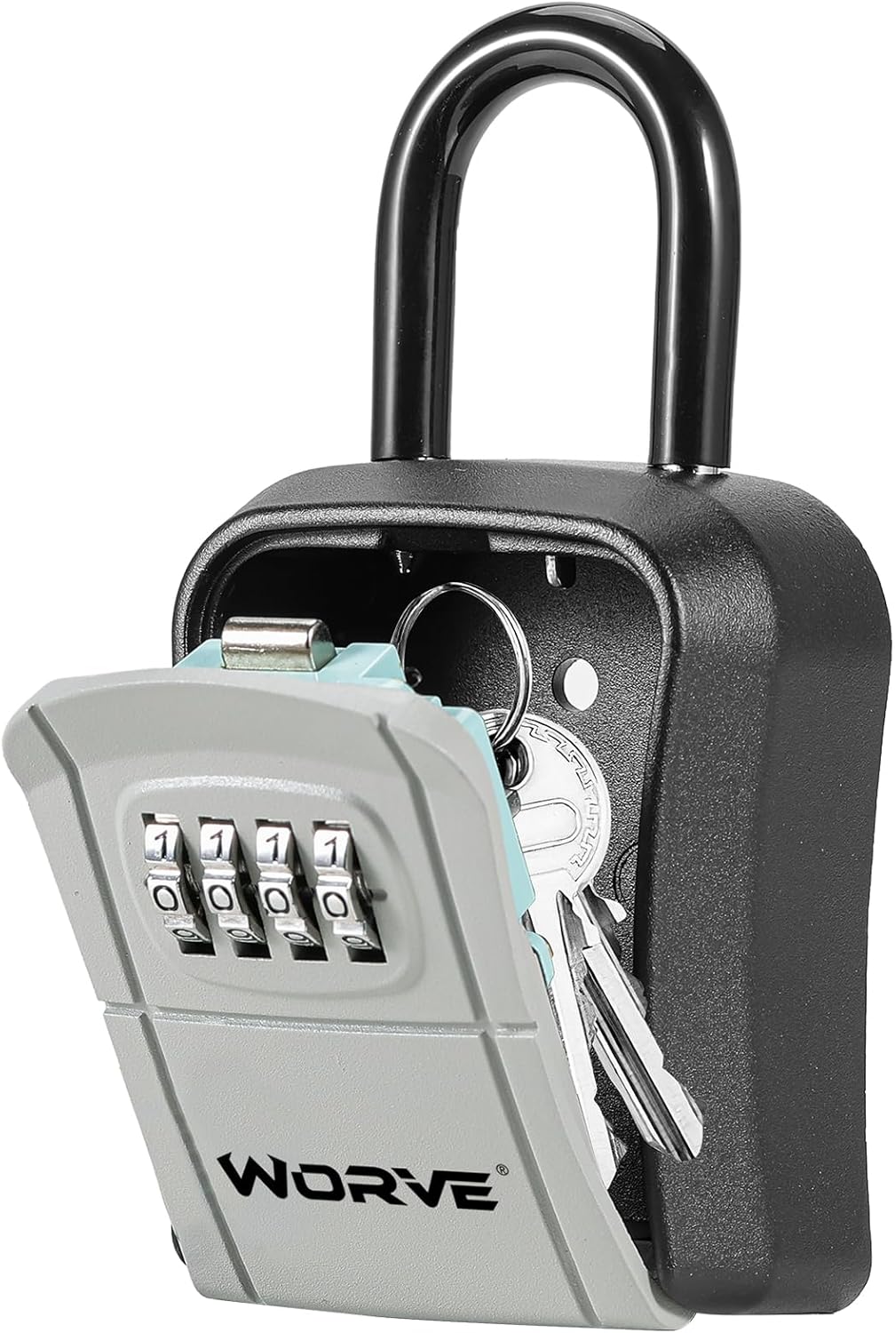 Worve Key Lock Box,Lock Box for House Key, 4-Digit Combination Security Lockbox, Portable Wall Mounted Storage Lock Box for Home, Office, Apartment Spare Key Storage (1 Pack, Black)