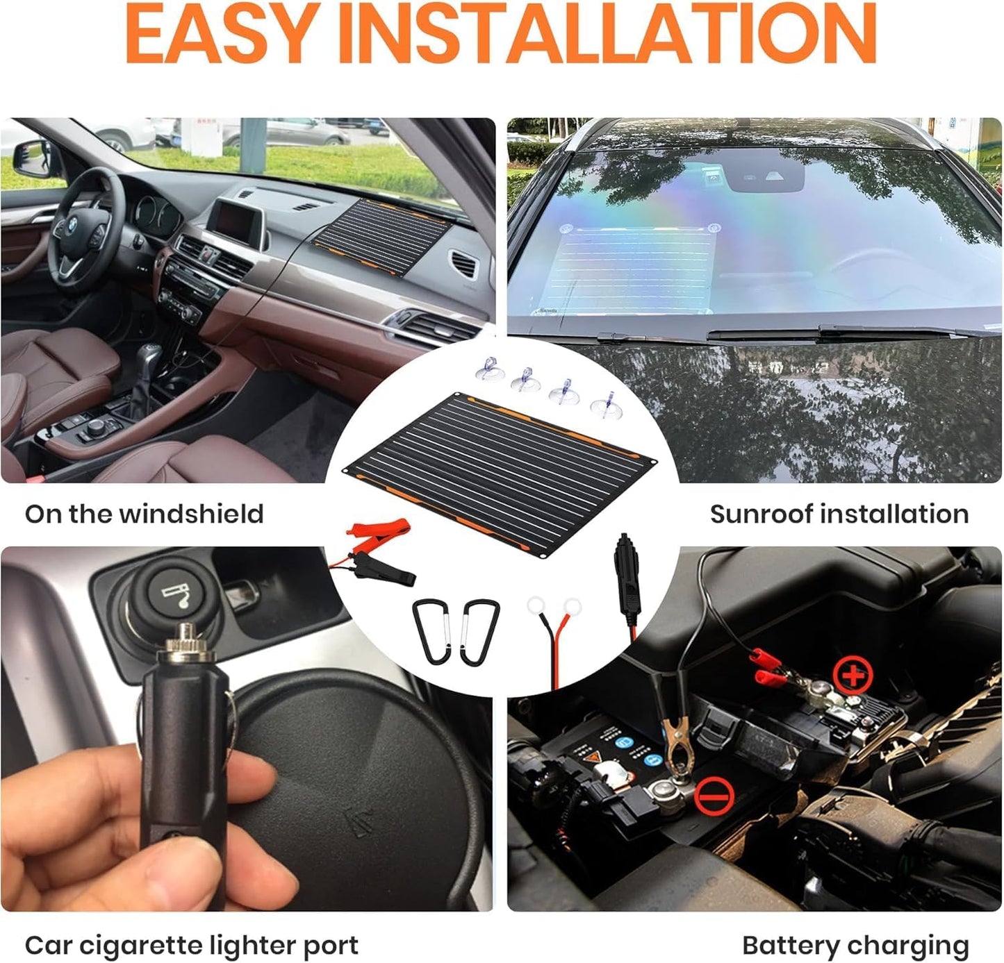 FlexSolar 20W 12V Solar Panel Battery Charger Maintainer Kits Trickle Charger with Built-in Charge Controller, Cig Plug, Alligator Clips, O-Rings OBDII Connector for Car, Truck,Boat,Tractor