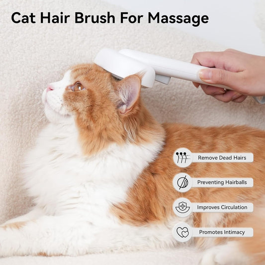 aumuca Cat Brush with Release Button, Cat Brushes for Indoor Cats Shedding, Cat Brush for Long or Short Haired Cats, Cat Grooming Brush Cat Comb for Kitten Rabbit Massage Removes Loose Fur, White