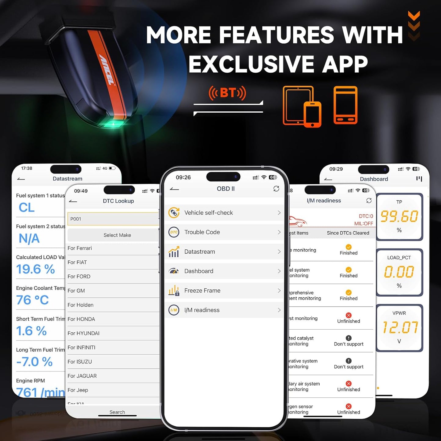 Bluetooth OBD2 Scanner with Battery Test, ANCEL BD200 Universal Car Code Reader Check Engine Diagnostic Scan Tools, Exclusive App on iOS & Android, Wireless OBDII Adapter for 1996 & Newer Vehicles