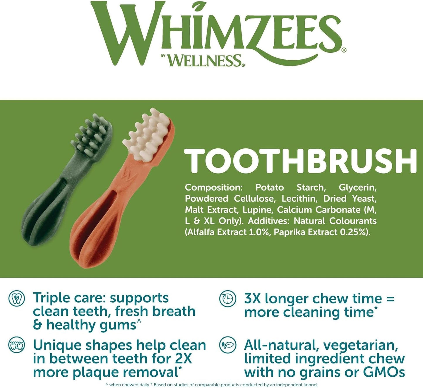 WHIMZEES Toothbrush Dental Dog Treats, Value Bag, Large (18-27kg Dogs), Natural Daily Dental Chews (Pack of 6)