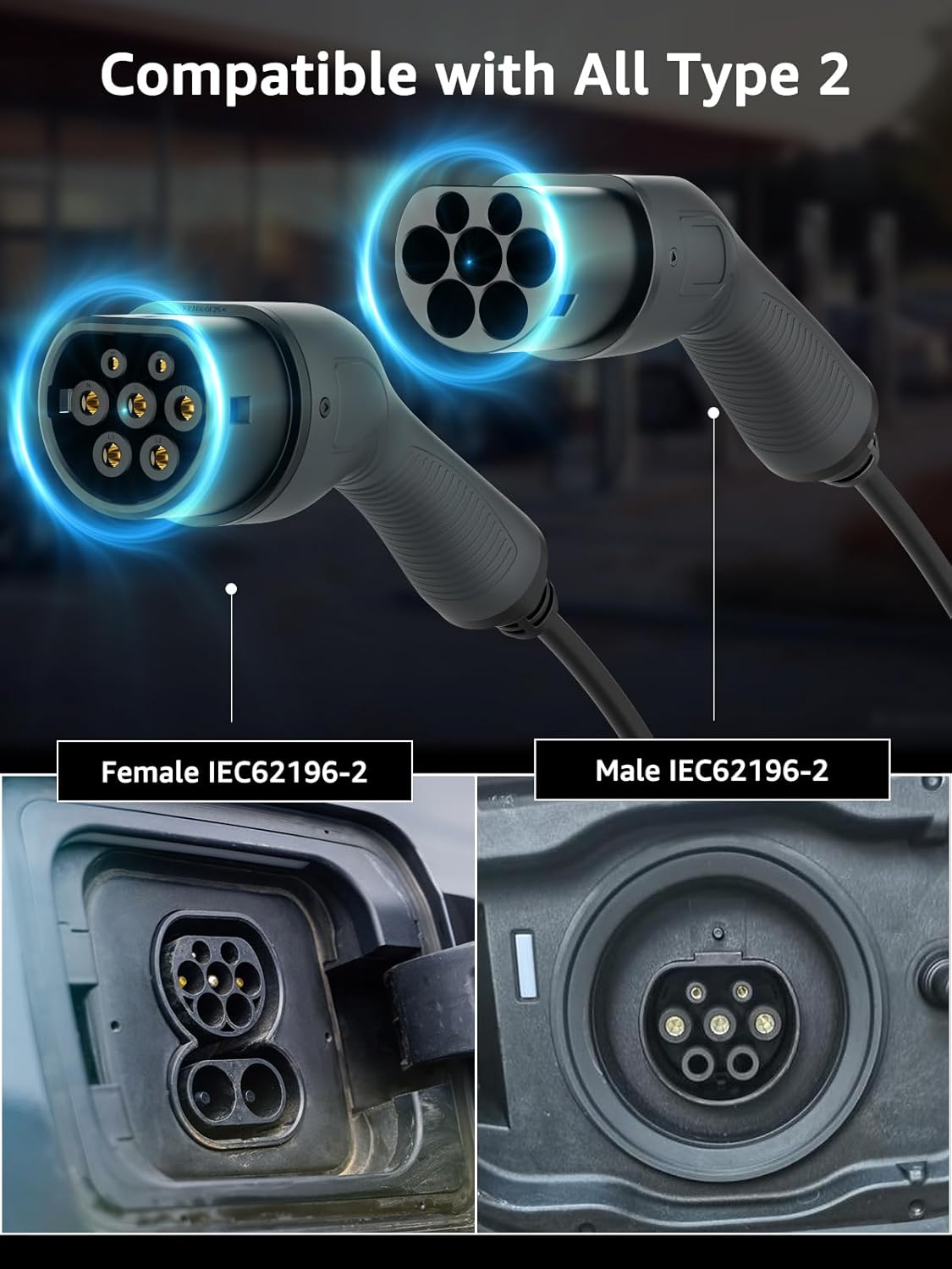 bokman Type 2 Charging Cable, Mode 3 | 32A | 22KW | 3 Phase | 5 Meter, Electric Vehicle Car Type 2 to Type 2 Fast Charging Cable