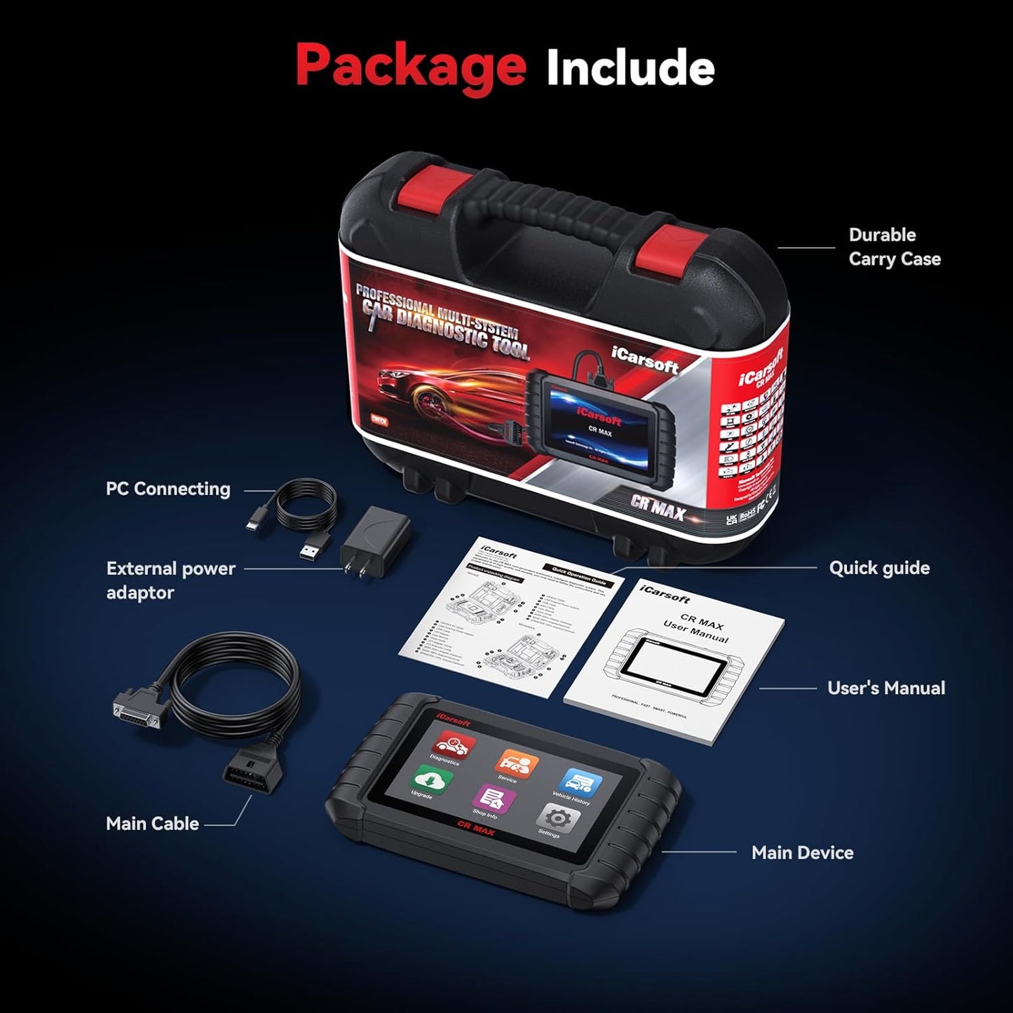 iCarsoft CR MAX 2026 Ver Bidirectional Scan Tool All System Diagnosis 49+ Services 47+ Special Functions Full Active Test OBD2 Scanner Diagnostic Tool Car Code Reader ECU Coding CAN FD Free Update