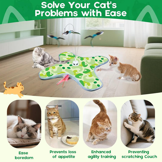 Interactive Cat Toys for Indoor Cats Hide and Seek Moving Feather Toy for Bored Adult Cats with Suction Cup & Cover Automatic Kitten Wand Toy Cat Simulation Toys for All Breeds