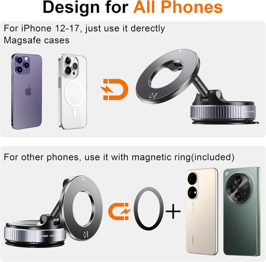 Car Phone Holder for Magsafe - 360° Adjustable Magnetic Suction Cup Phone Mount for iPhone 17 16 15 14 13 12 Series, Dashboard & Windshield
